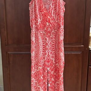 Coral and White Paisley Jumpsuit